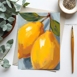 Postal Limones Amarillos Acuarela De Cítricos