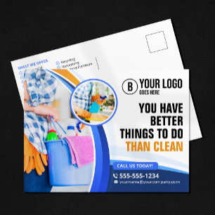 Postal Limpieza de Casa Naranja Azul Servicio de Empleada