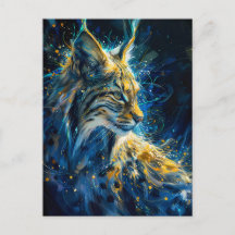 lince rojo bañado en luz neón azul amarillenta