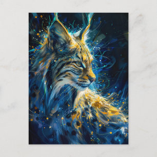 Postal lince rojo bañado en luz neón azul amarillenta