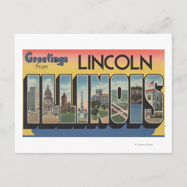Postal Lincoln, Illinois - Escenas de letras grandes (Anverso)