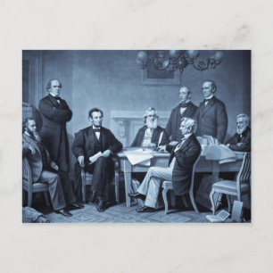 Postal Lincoln leyendo la proclamación de la emancipación