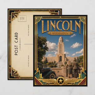 Postal Lincoln Nebraska Arte Deco Vintage Edad Dorada