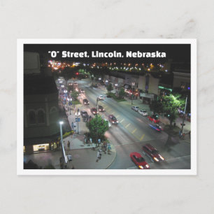 Postal Lincoln Nebraska calle "O" de noche