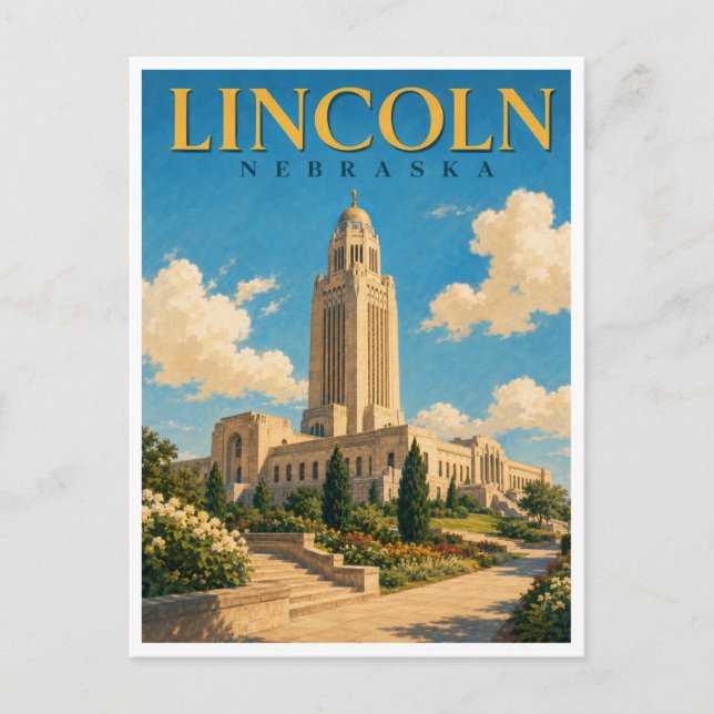 Postal Lincoln Nebraska Capitolio Estatal GeoSaga (Anverso)
