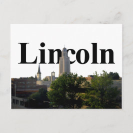 Postal Lincoln, Nebraska Skyline con Lincoln en el cielo
