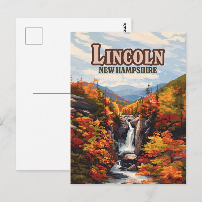Postal Lincoln New Hampshire Franconia Falls Otoño (Anverso / Reverso)
