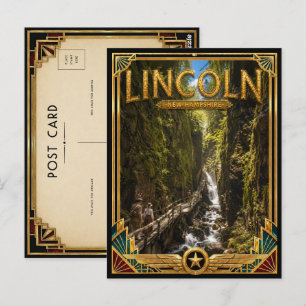 Postal Lincoln Nuevo Hampshire Arte Deco Vintage Edad Dor