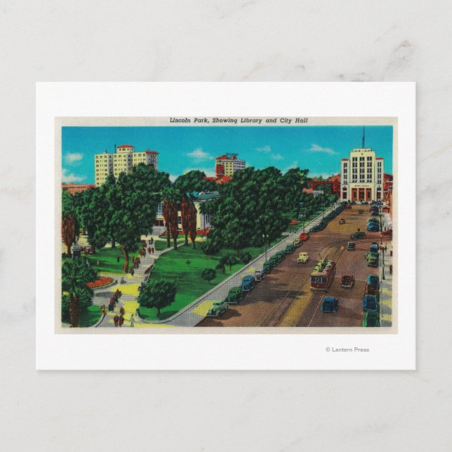 Postal Lincoln Park muestra la Biblioteca y el Ayuntamien (Anverso)