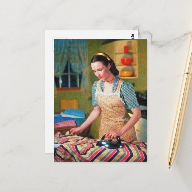 Postal linda dama de planchado retro vintage (Anverso/Reverso In Situ)