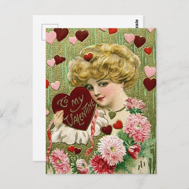 Postal linda dama de San Valentín (Anverso / Reverso)