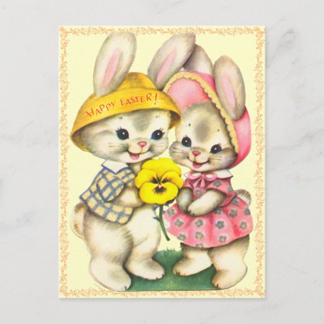 Postal linda de los niños de los conejitos de (Anverso)