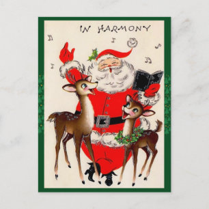 Postal linda del navidad del canto Santa