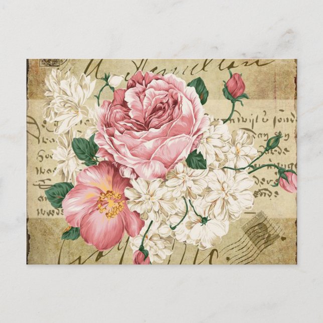 Postal linda floral del vintage mezclado (Anverso)