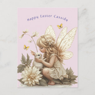 Postal Linda Hada De Oro Hada De Pascua Conejo Mariposas