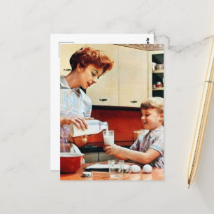 Postal linda mamá Hija leche retro vintage