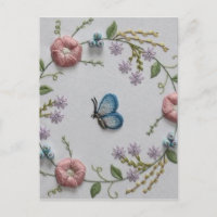 linda menta de mariposa verde rosa Bordado Floral