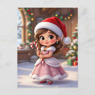 Postal Linda princesita con sombrero de Navidad