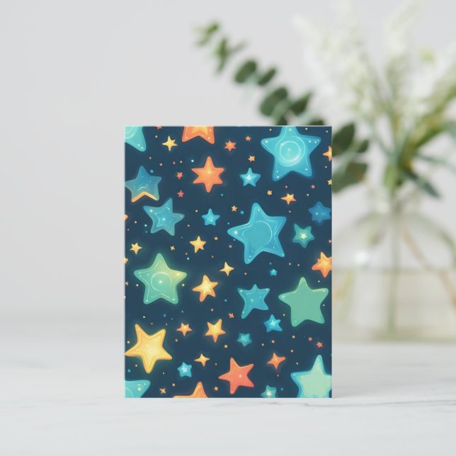 Postal Lindas estrellas brillantes en azul (Anverso de pie)