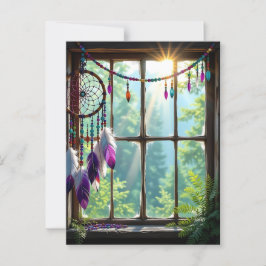 Postal Lindo atrapasueños púrpura en la ventana  