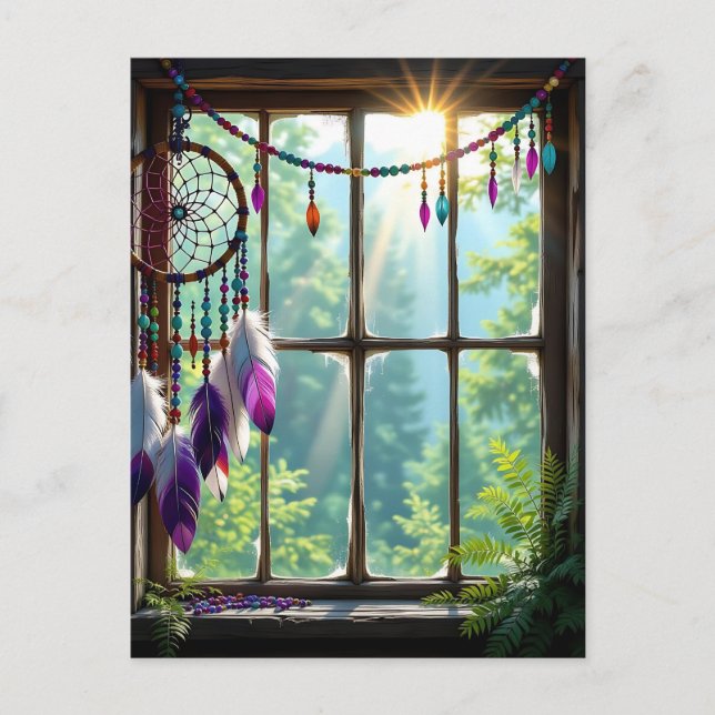 Postal Lindo atrapasueños púrpura en la ventana   (Anverso)