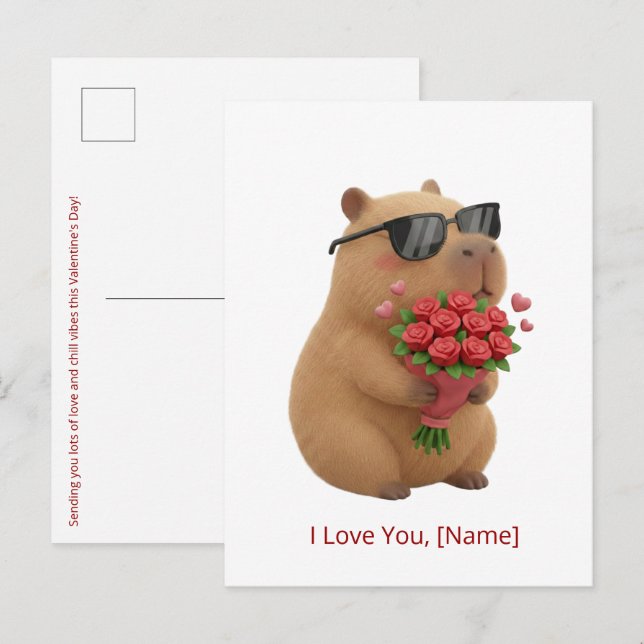 Postal Lindo Capybara Rosa Te Amo Nombre Personalizado (Anverso / Reverso)