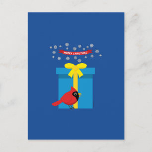 Postal Lindo Cardenal Rojo Con Regalo Azul