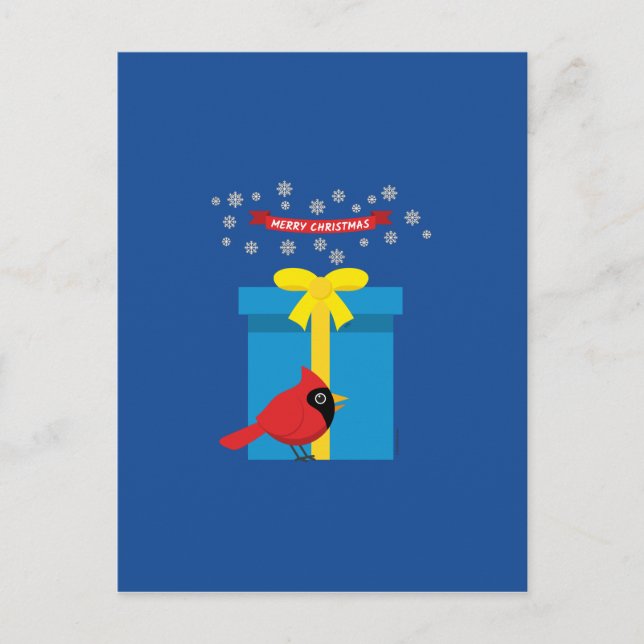 Postal Lindo Cardenal Rojo Con Regalo Azul (Anverso)