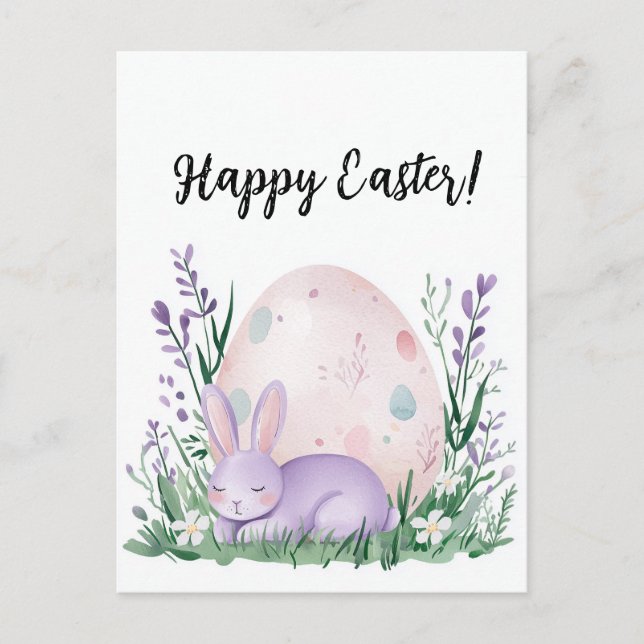 Postal lindo conejo con flores y para Pascua (Anverso)