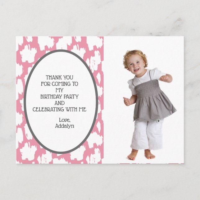 Postal Lindo Cumpleaños Gracias Rosa Blanco Gris (Anverso)