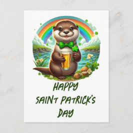Postal Lindo día de San Patricio con una nutria bebiendo