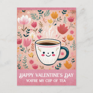 Postal Lindo Día de San Valentín Rosa Eres Mi Taza de Té 