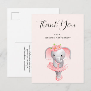 Postal Lindo elefante bailarín de ballet rosa y gris grac