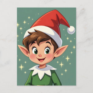 Postal Lindo elfo pequeño con sombrero de Navidad