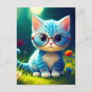Postal Lindo gatito azul que lleva gafas-47067