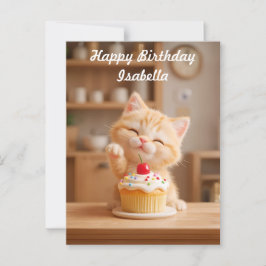 Postal Lindo gatito naranja con una magdalena
