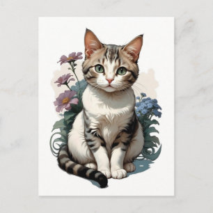 Postal lindo gato con flores