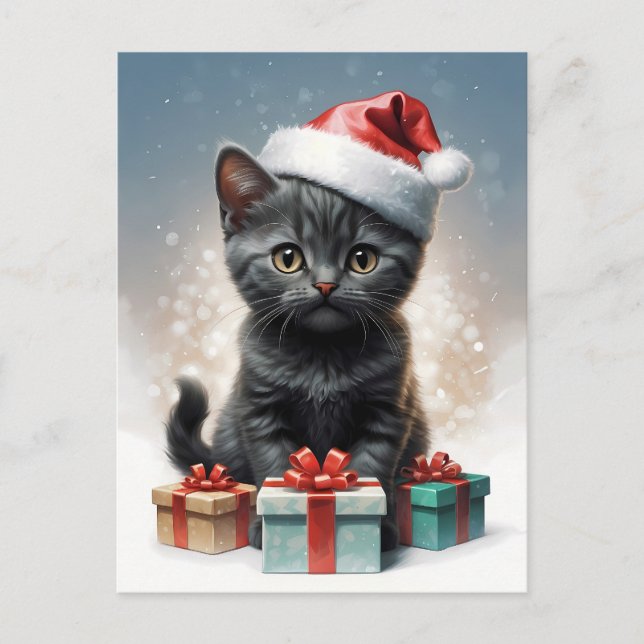 Postal lindo gato con sombrero santa Ilustración (Anverso)