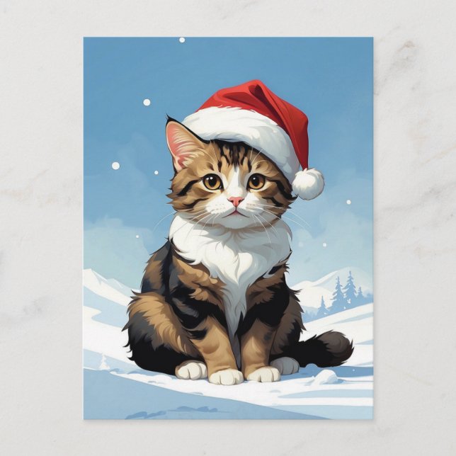 Postal lindo gato con sombrero santa Ilustración (Anverso)