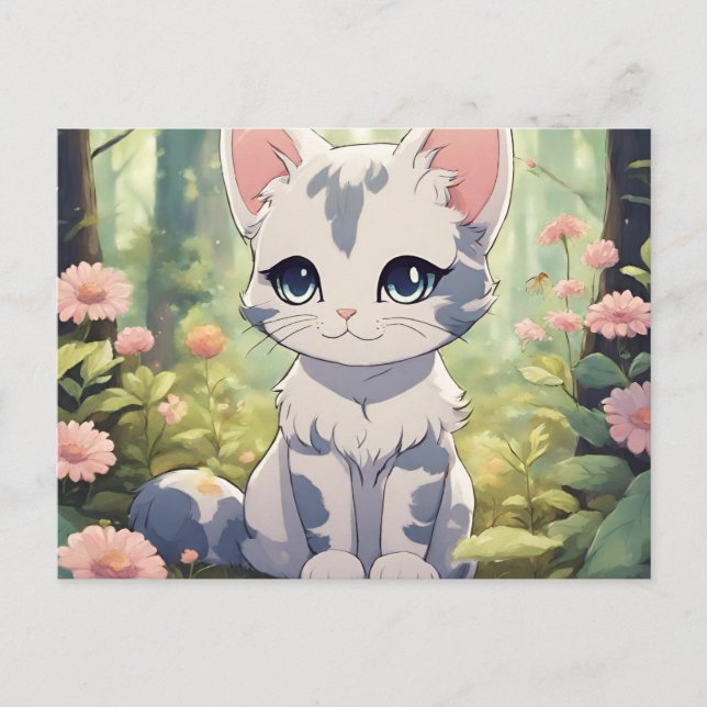 Postal lindo gato de anime para los amantes de los gatos (Anverso)