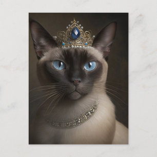 Postal lindo gato siamés ojos azules y corona de joyas az