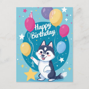 Postal Lindo Husky Feliz Cumpleaños 