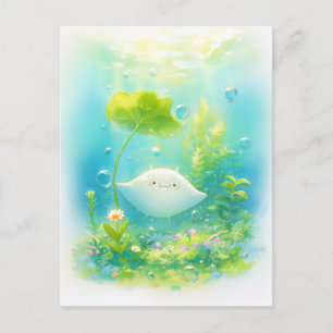 Postal Lindo Jardín Marino Raya Manta Kawaii