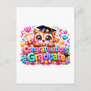 Postal Lindo Kawaii Felicitaciones Graduado Búho Pastel P