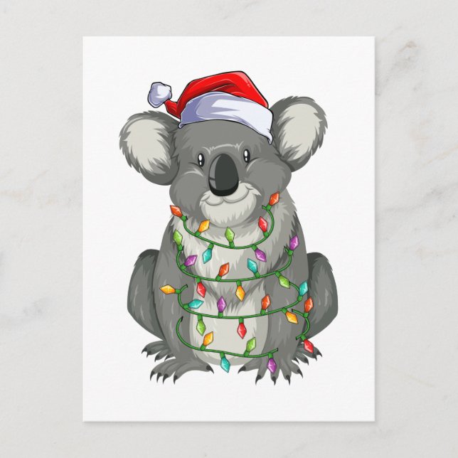 Postal Lindo koala con luces de Navidad (Anverso)