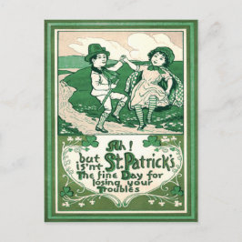Postal Lindo Leprechaun de trébol bailando con niños