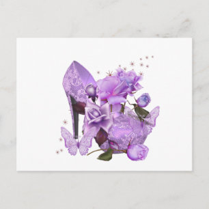 Postal Lindo Lila Lavanda Flor de Rosa de Tacón Alto