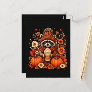 Postal Lindo Mapache Otoñal Especias de Calabaza Acogedor