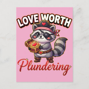 Postal Lindo mapache pirata del Día de San Valentín - Amo