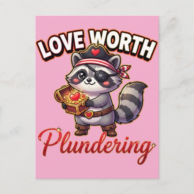 Postal Lindo mapache pirata del Día de San Valentín - Amo (Anverso)
